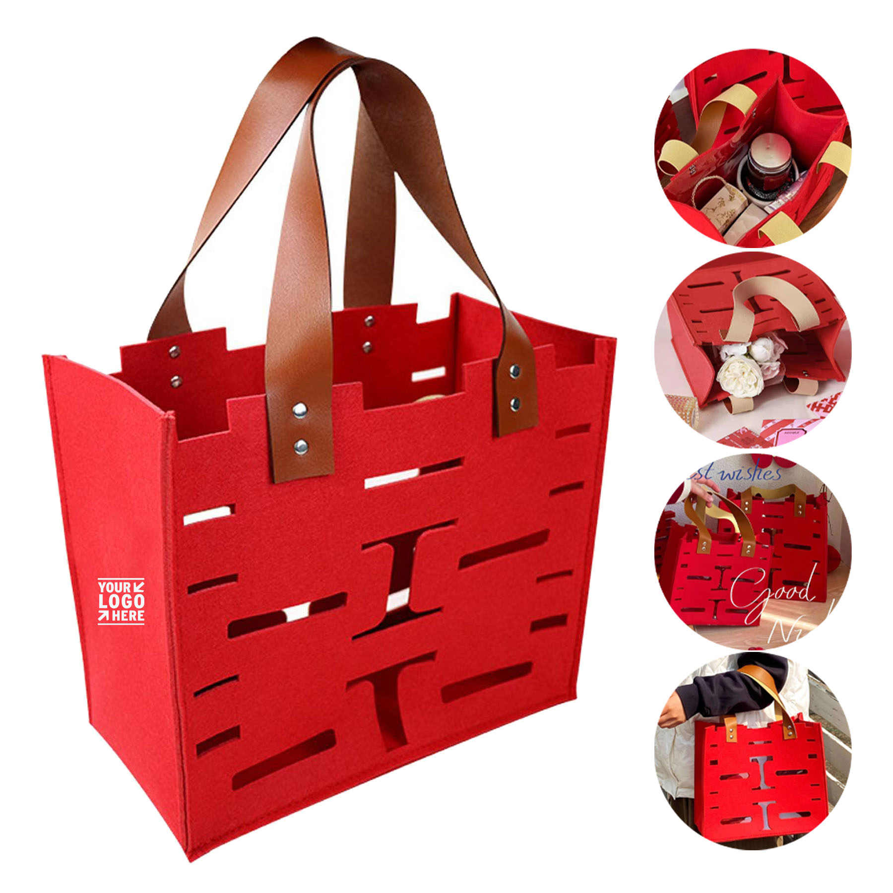 Elegant Red Felt Tote Bag