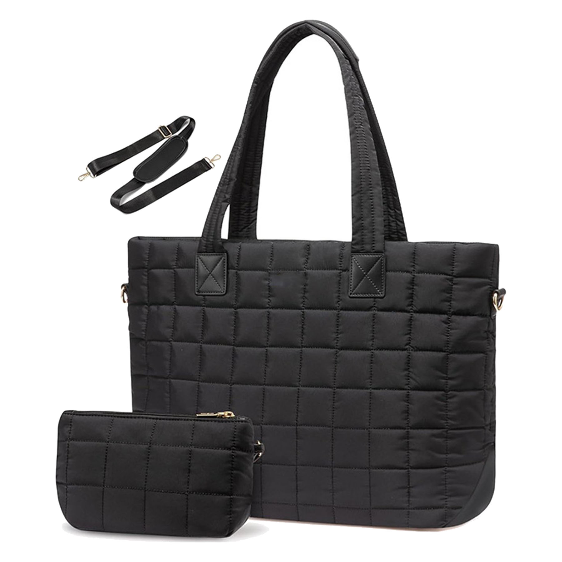 Quilted Nylon Crossbody Tote with Mini Pouch 2