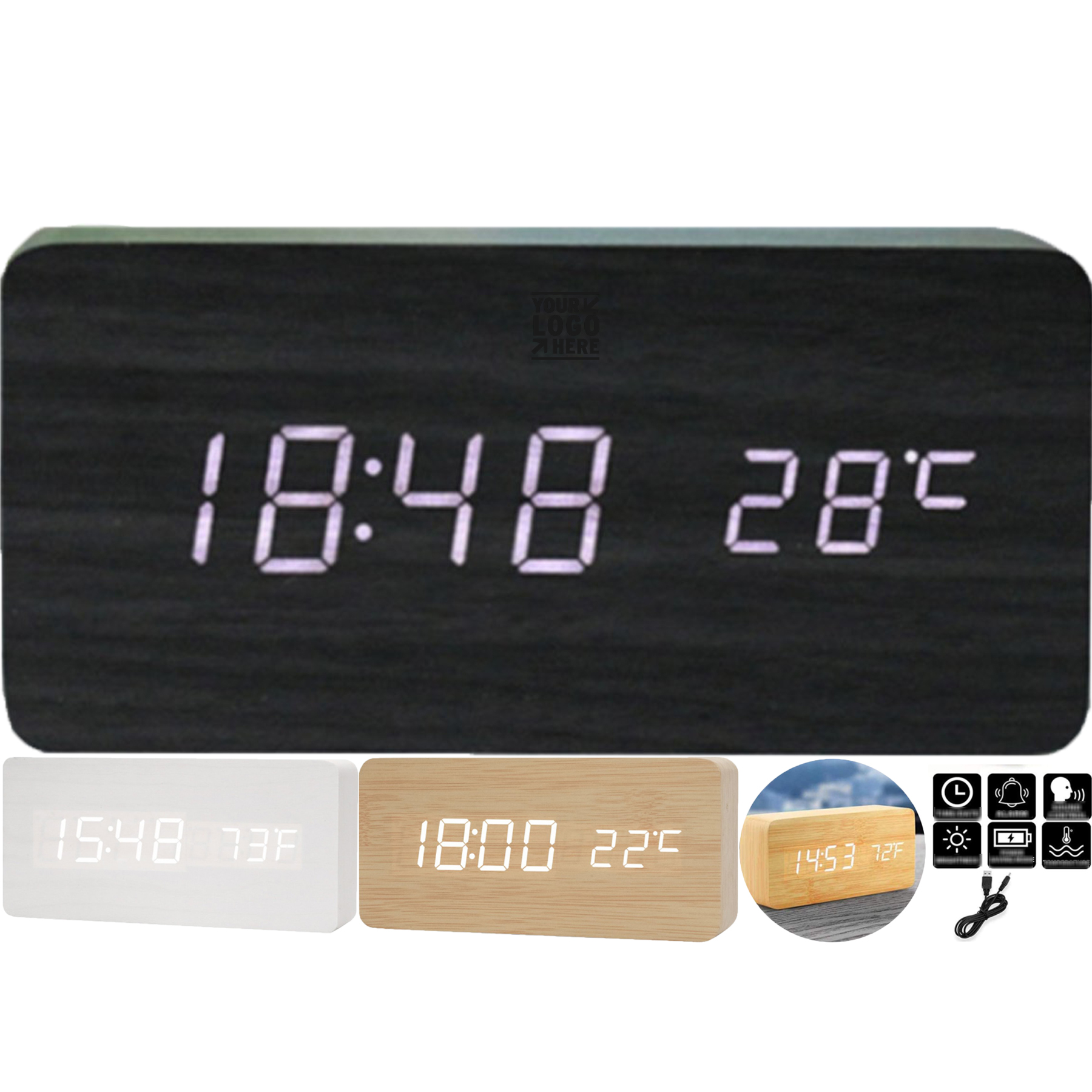 Eco-Friendly Wooden Digital Clock with Temperature Monitor