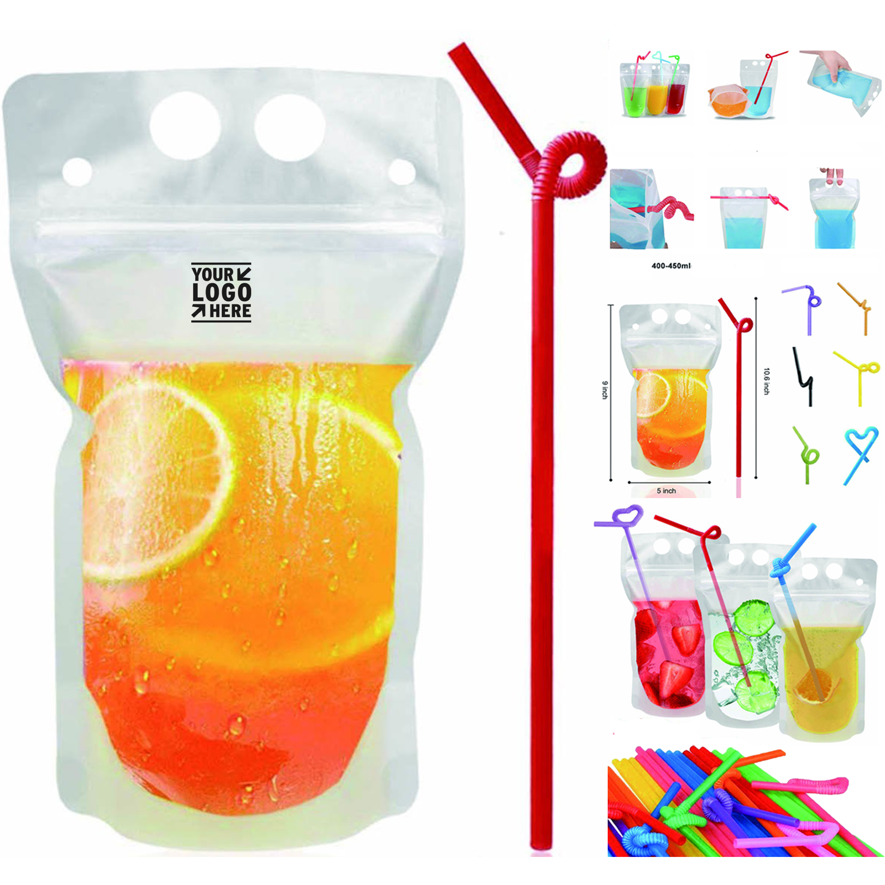 Portable Resealable Drink Pouch with Straw