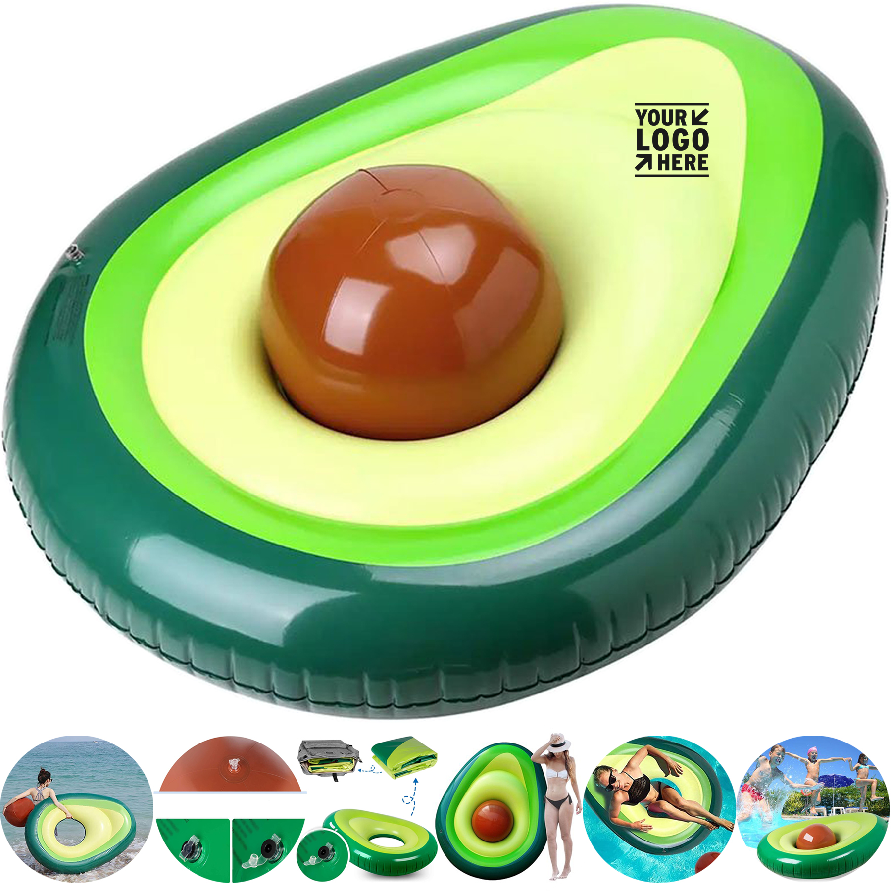 Avocado-Shaped Pool Float with Removable Ball