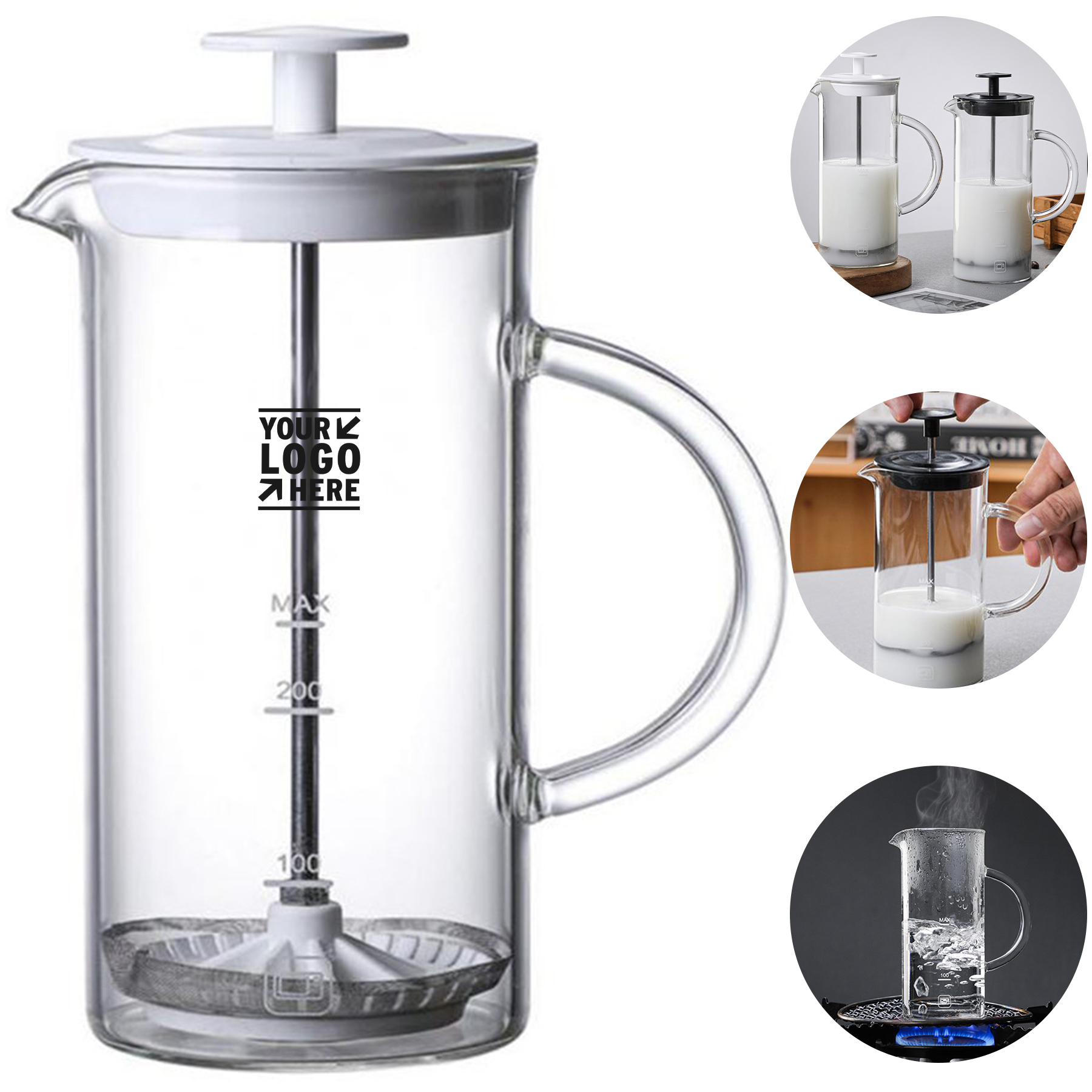 Manual Milk Frother Glass Coffee Pot