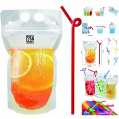 Portable Resealable Drink Pouch with Straw